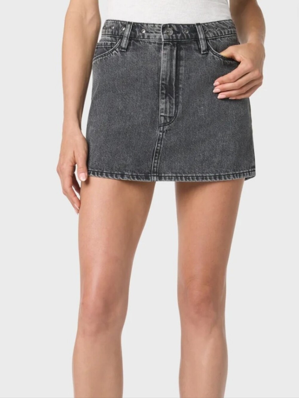 Hudson black gray wash denim morrison grommet waist Mini Skirt size 26 brand new